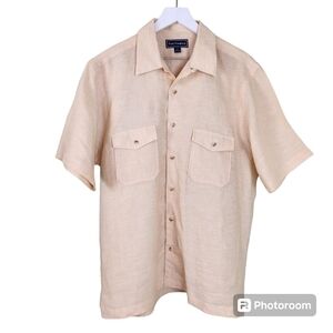 Paul Frederick men's 100% linen pale yellow shirt sz M